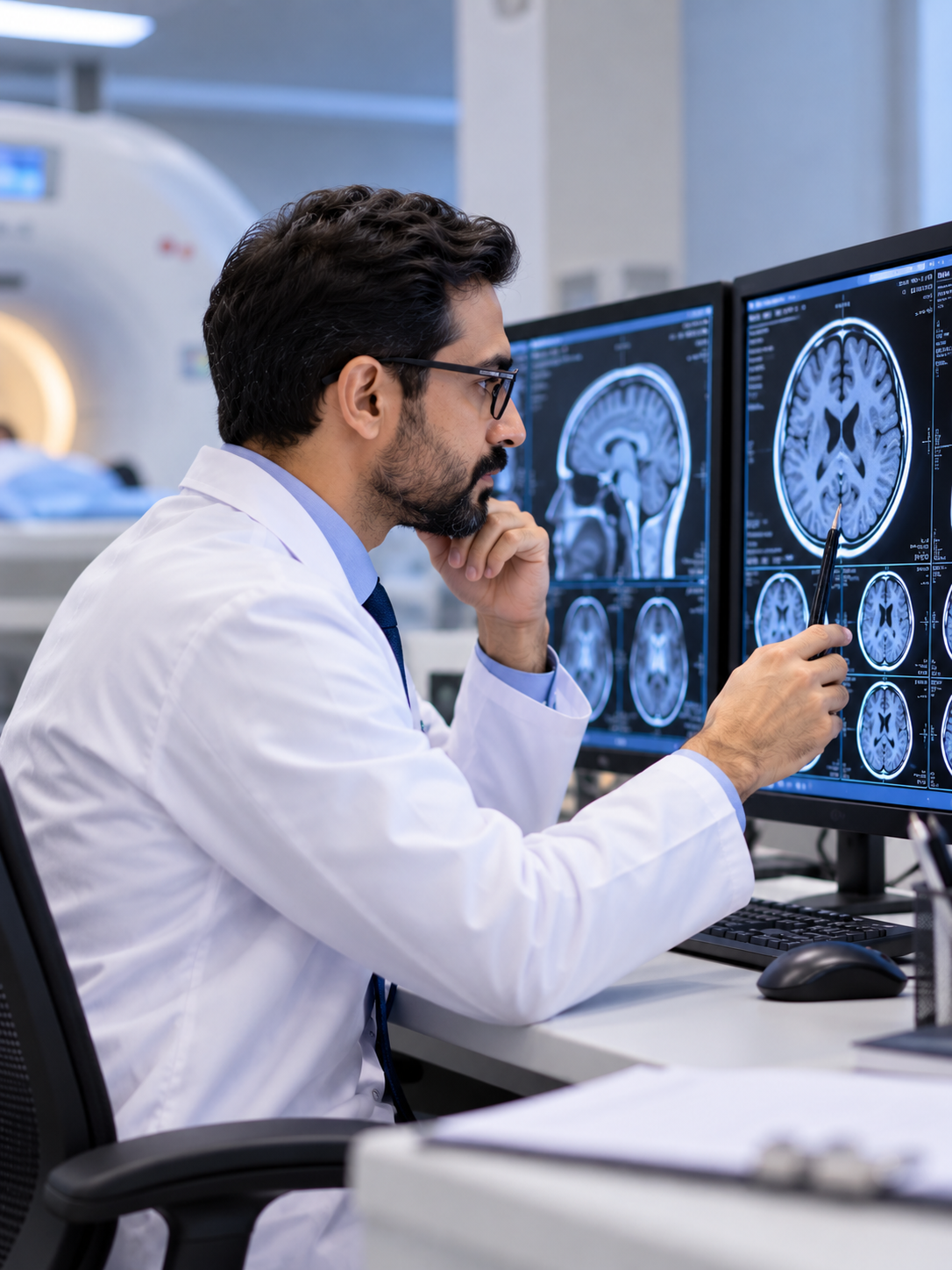 Radiologist Reviewing Brain Scans
